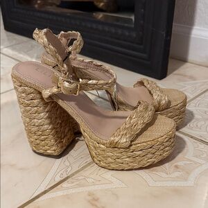 Forever 21 Natural Woven Platform Heels